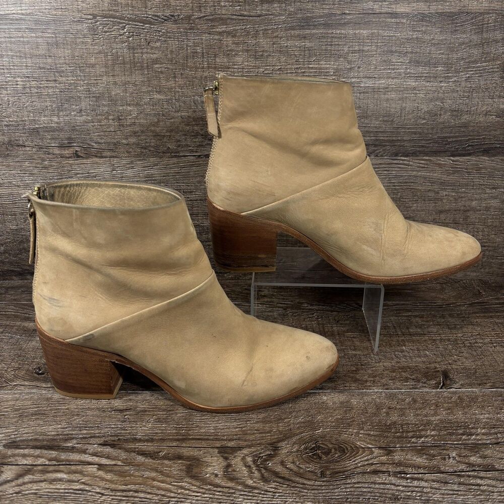 Nisolo Dari Ankle Boots Women's 9.5 Beige Leather Block Heel Back Zip Booties